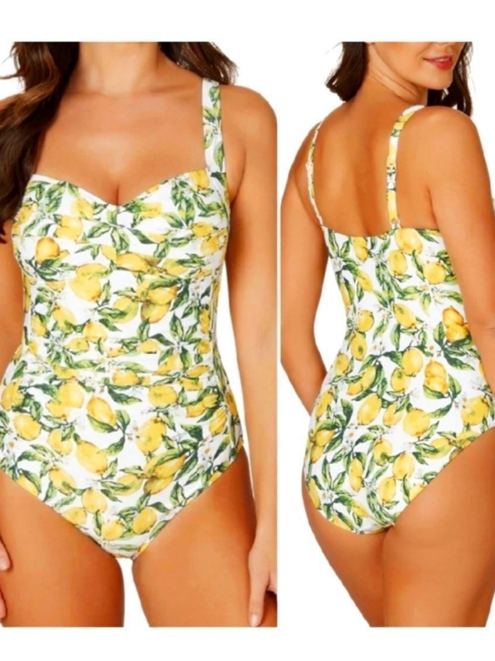 NIP TUK Swim Joanne‎ One Piece Twist Front Lemon Print Swimsuit Size 12